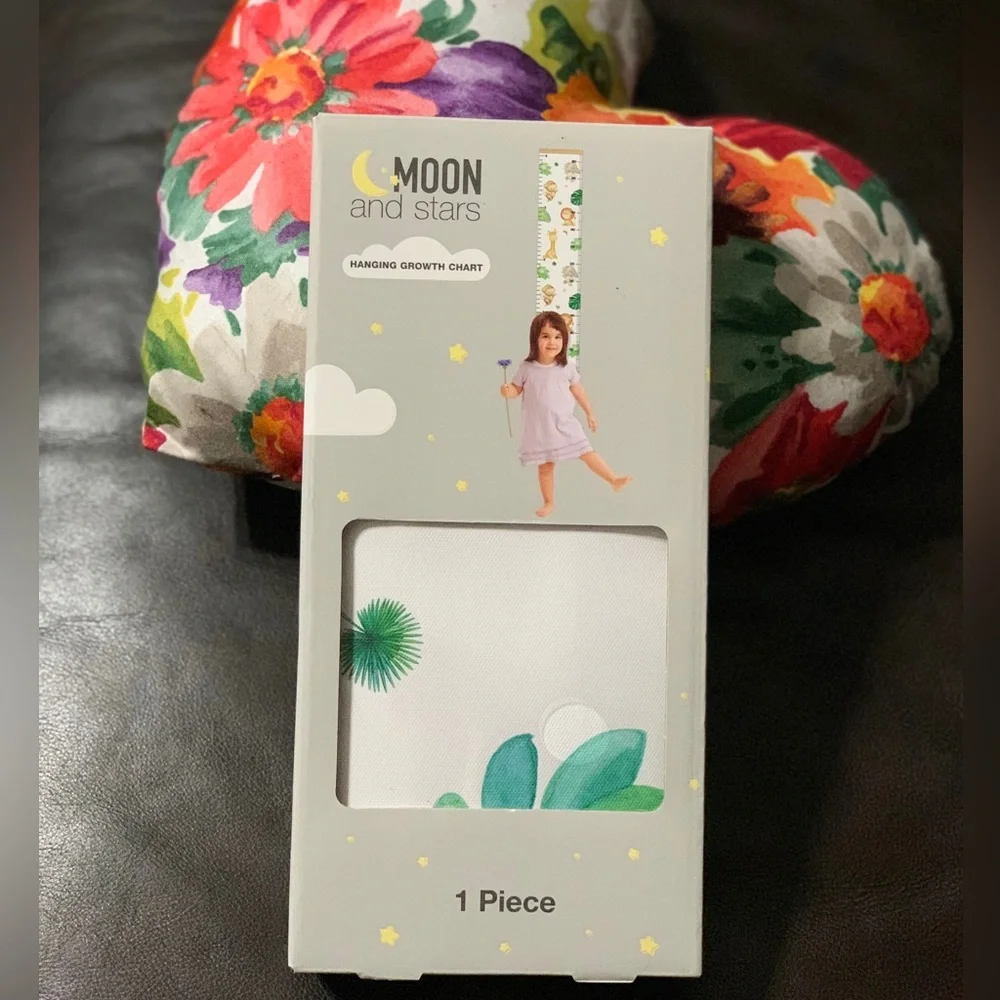 New Moon and Stars Hanging Growth Chart, Baby Bib and Slipper Gift Set